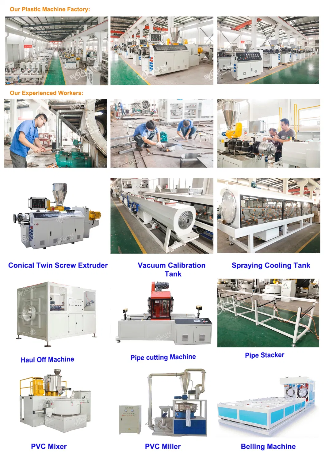 Plastic PVC HDPE PPR Drainage Water Sewage Electric Conduit Pipe Hose Tube Conical Twin Screw Extruder Extrusion Production Making Machine